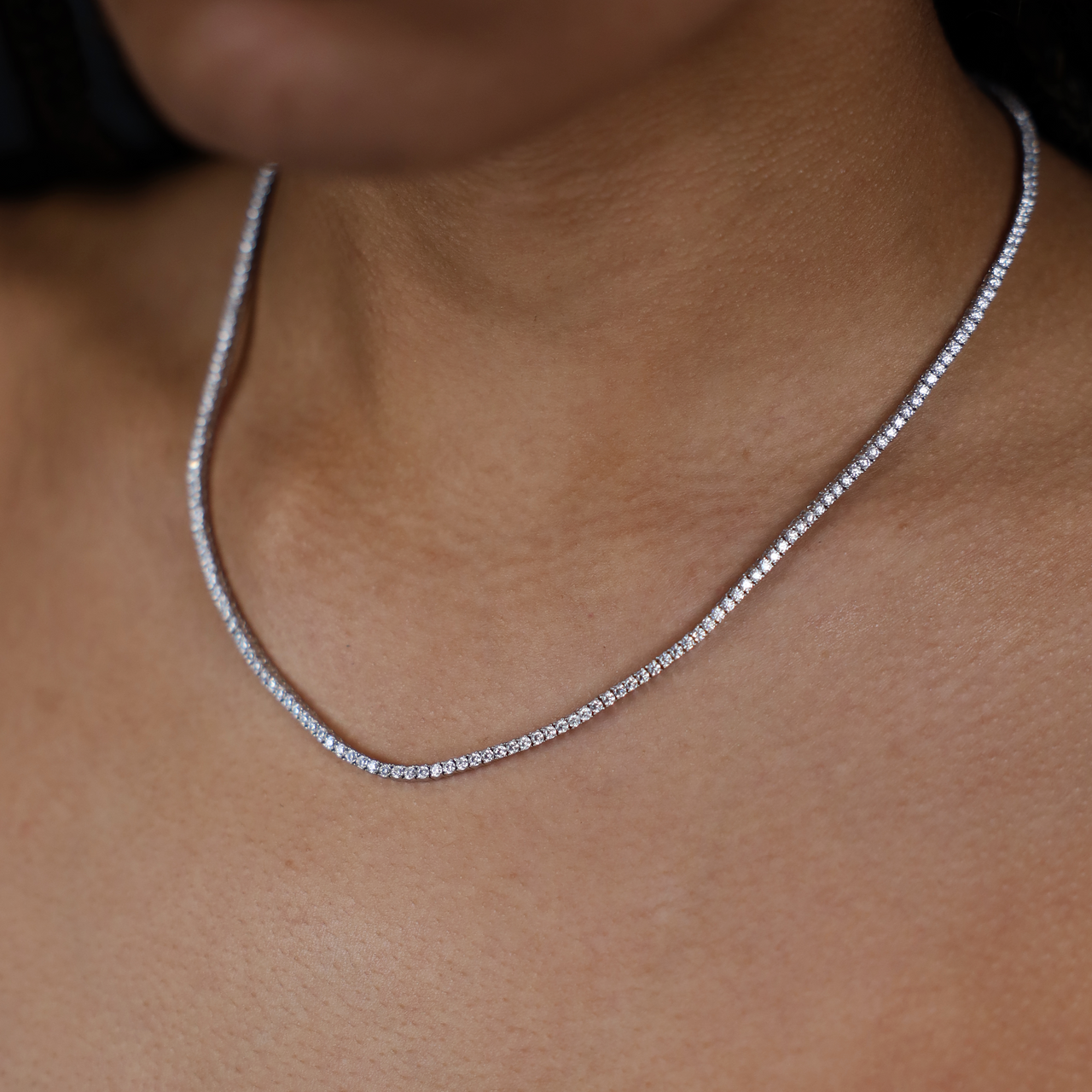 Micro Tennis Necklace in White Gold