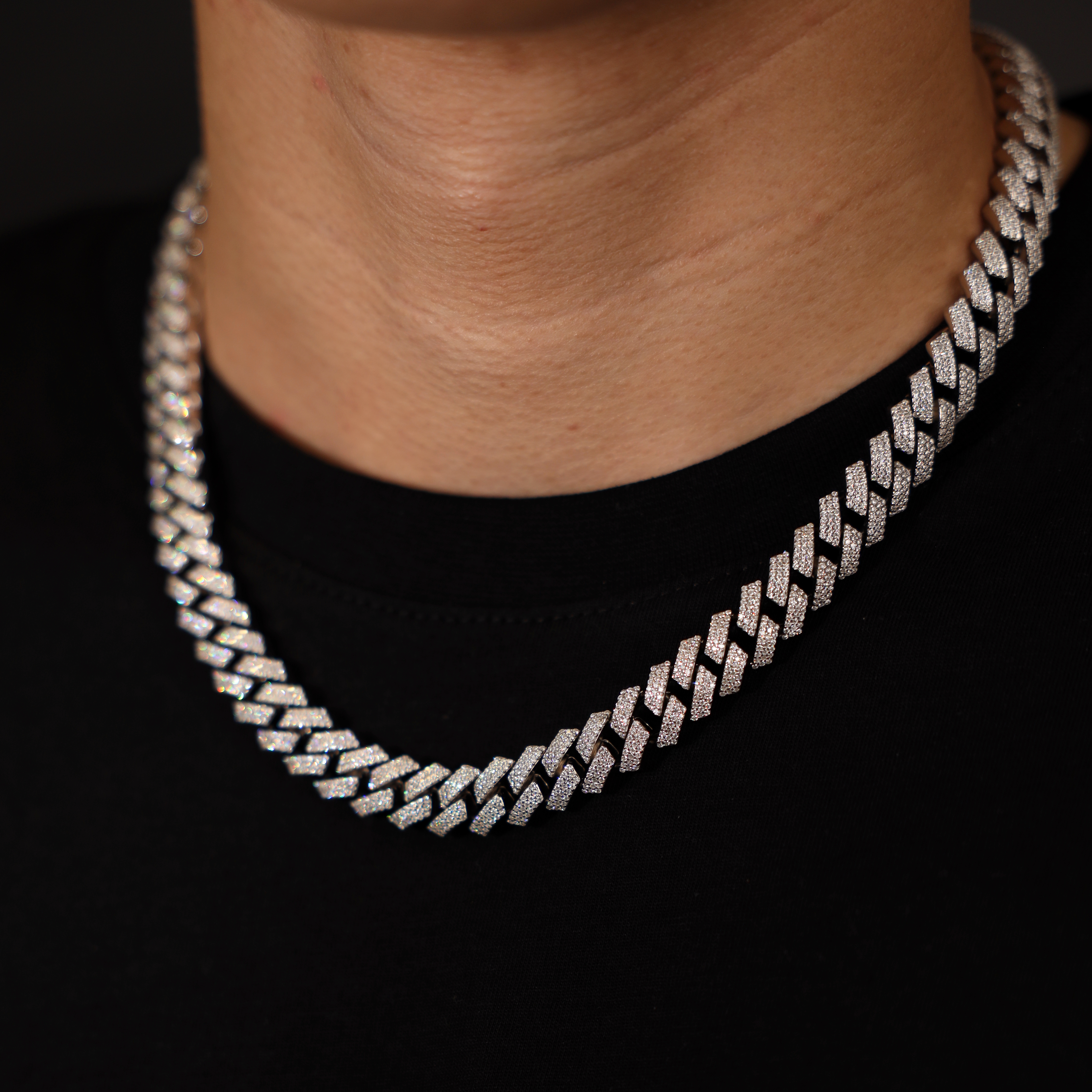 Silver Prong Chain, 12mm Prong Cuban Link Chain (Silver)