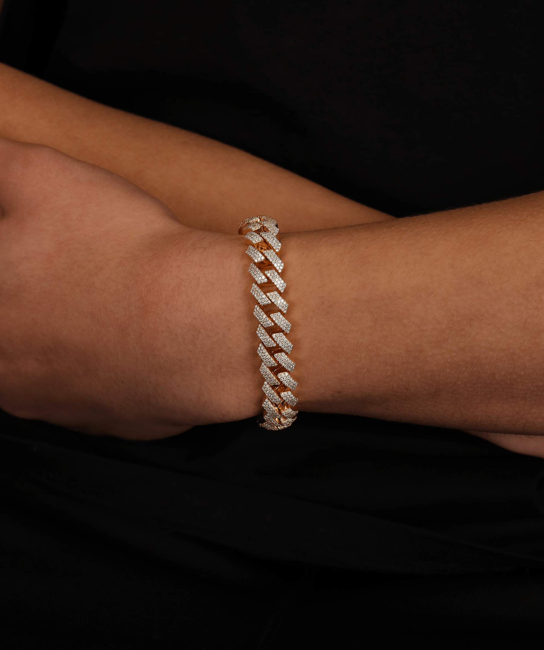 Prong Cuban Link Bracelet, 12mm Prong Cuban Link Bracelet (Gold)