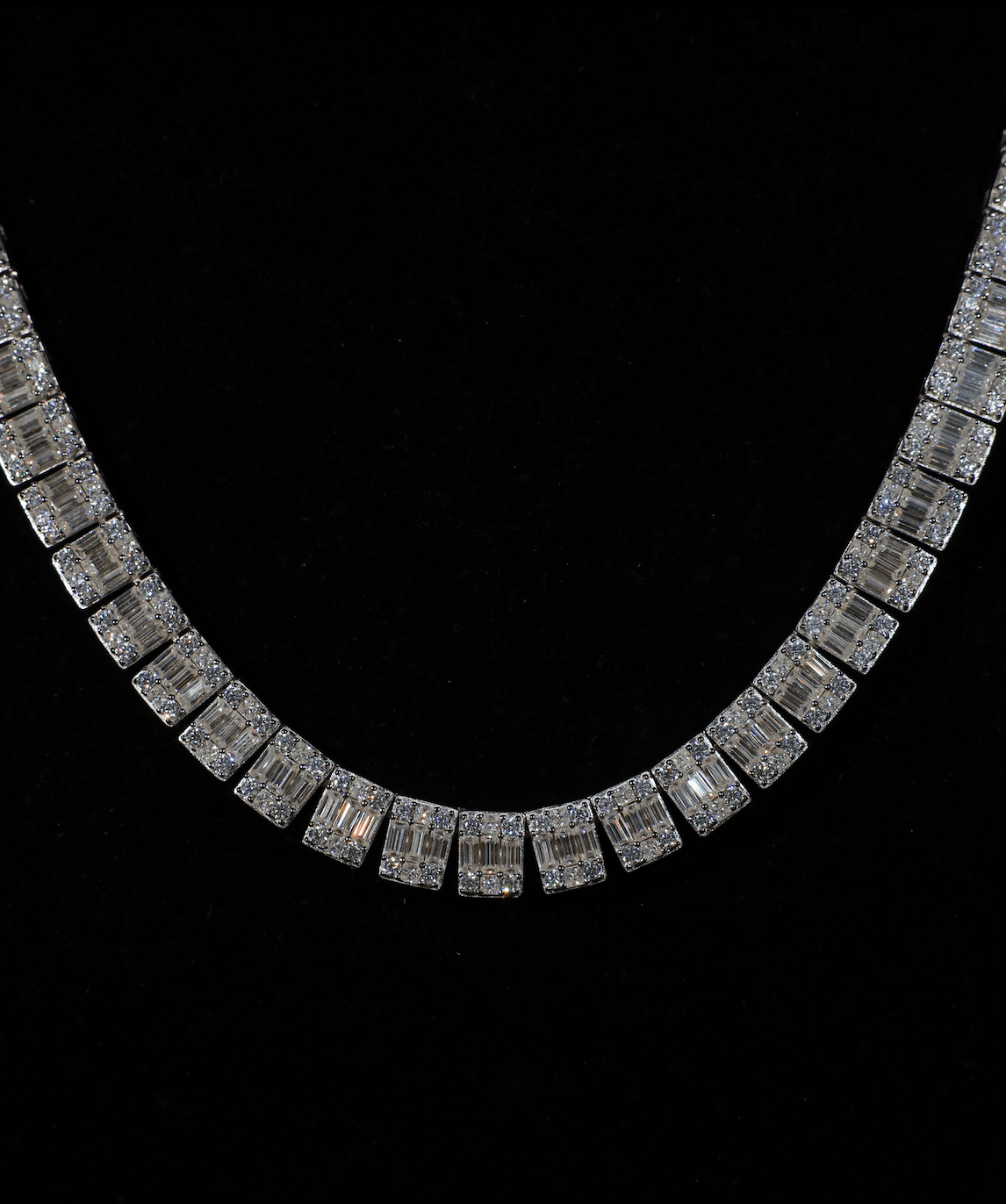 Baguette Tennis Necklace, 10mm Baguette Tennis Necklace (Silver)