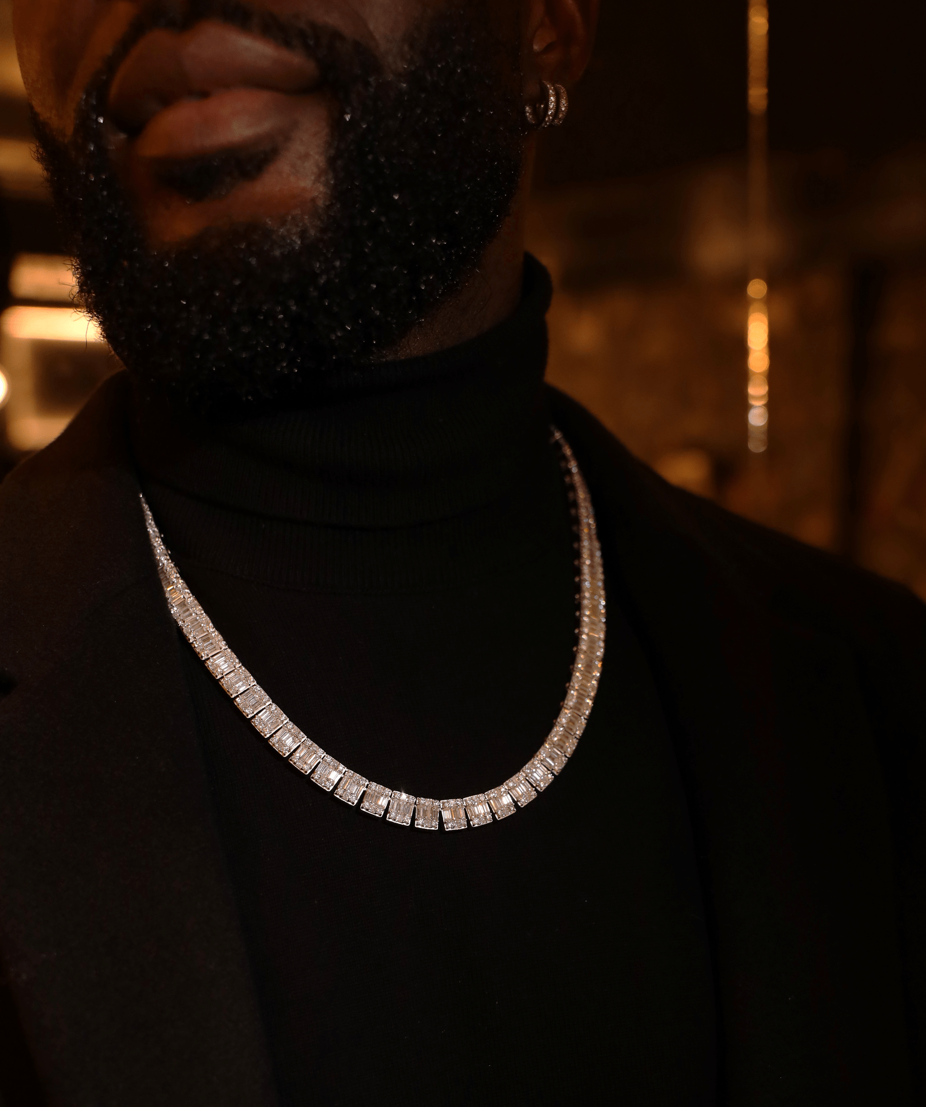 Baguette Tennis Necklace, 10mm Baguette Tennis Necklace (Silver)