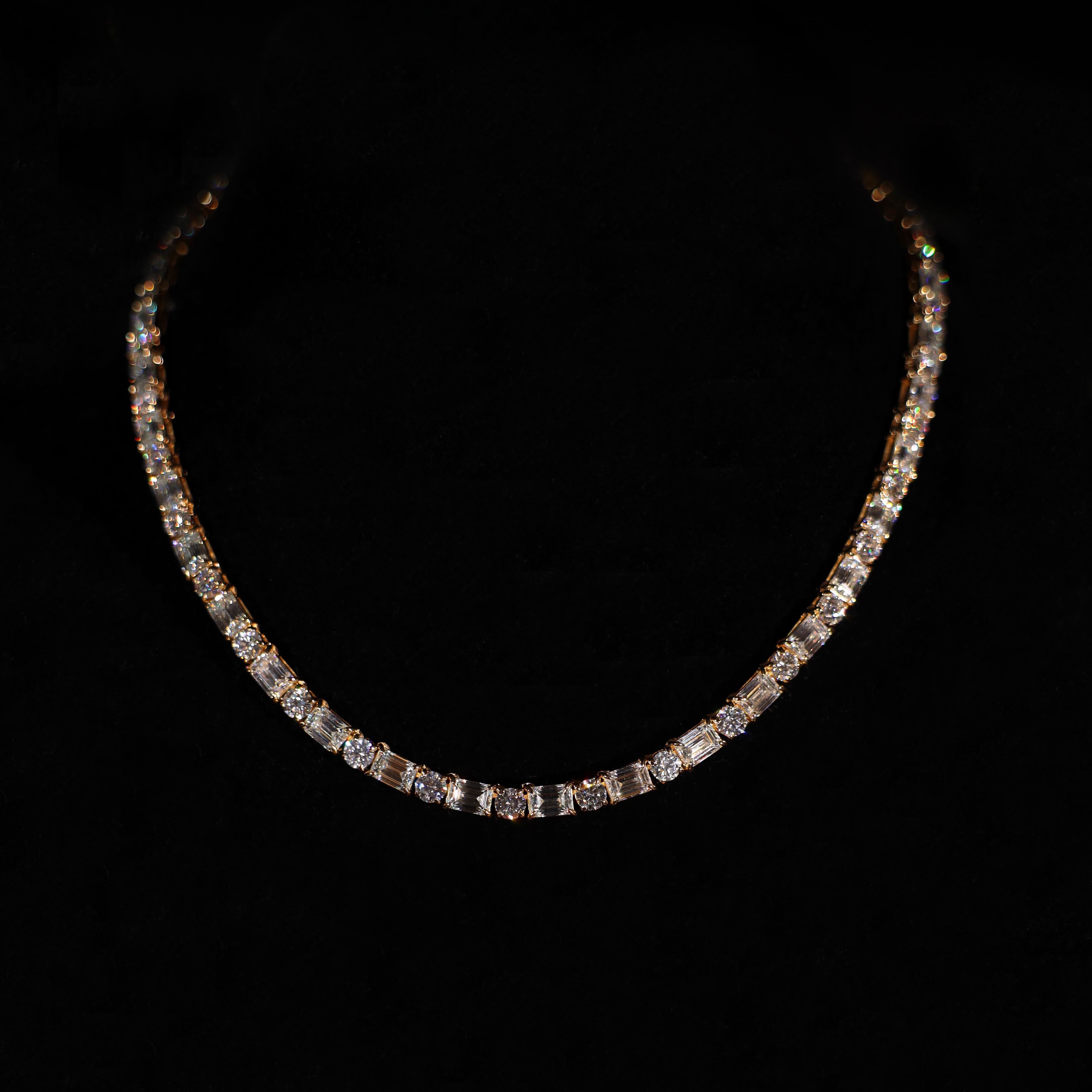 5mm Round & Emerald Cut Tennis Necklace (Gold)