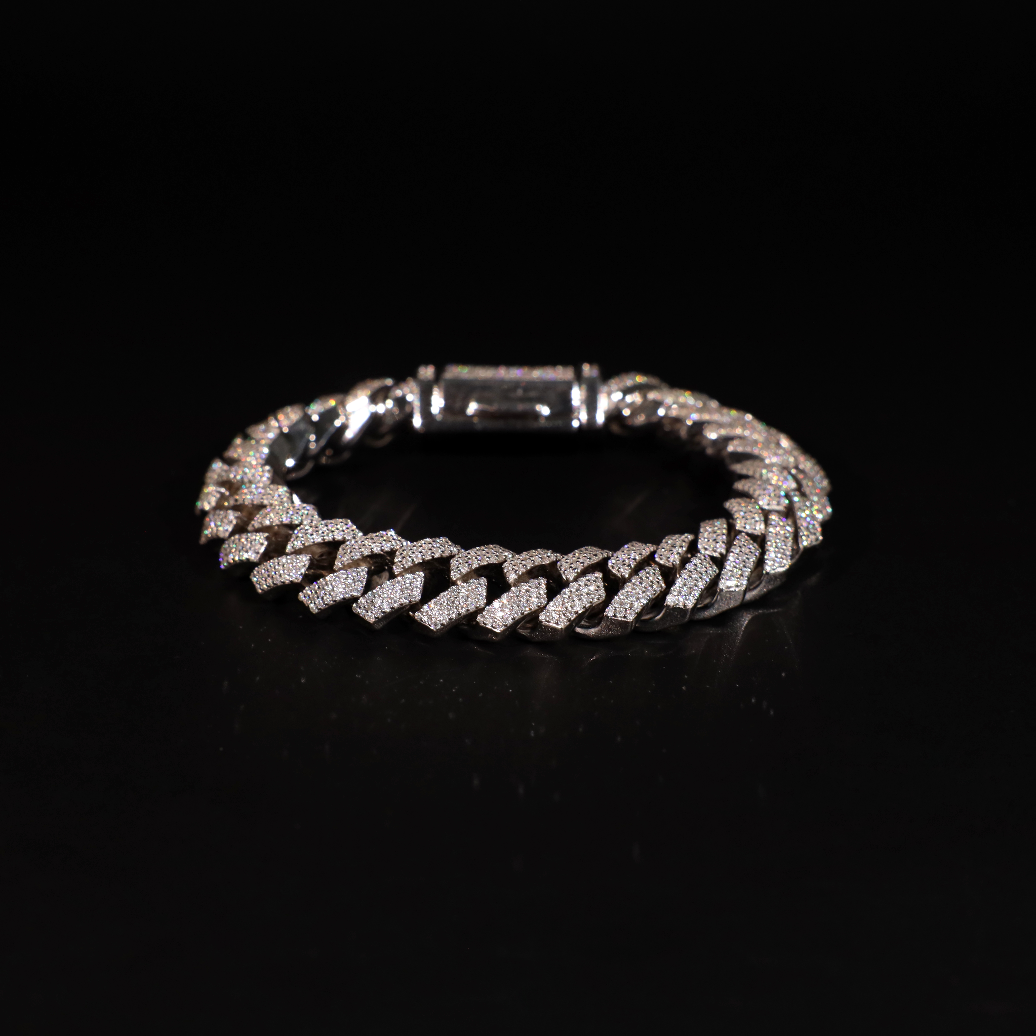 Silver Cuban Bracelet, 12mm Prong Cuban Link Bracelet (Silver)