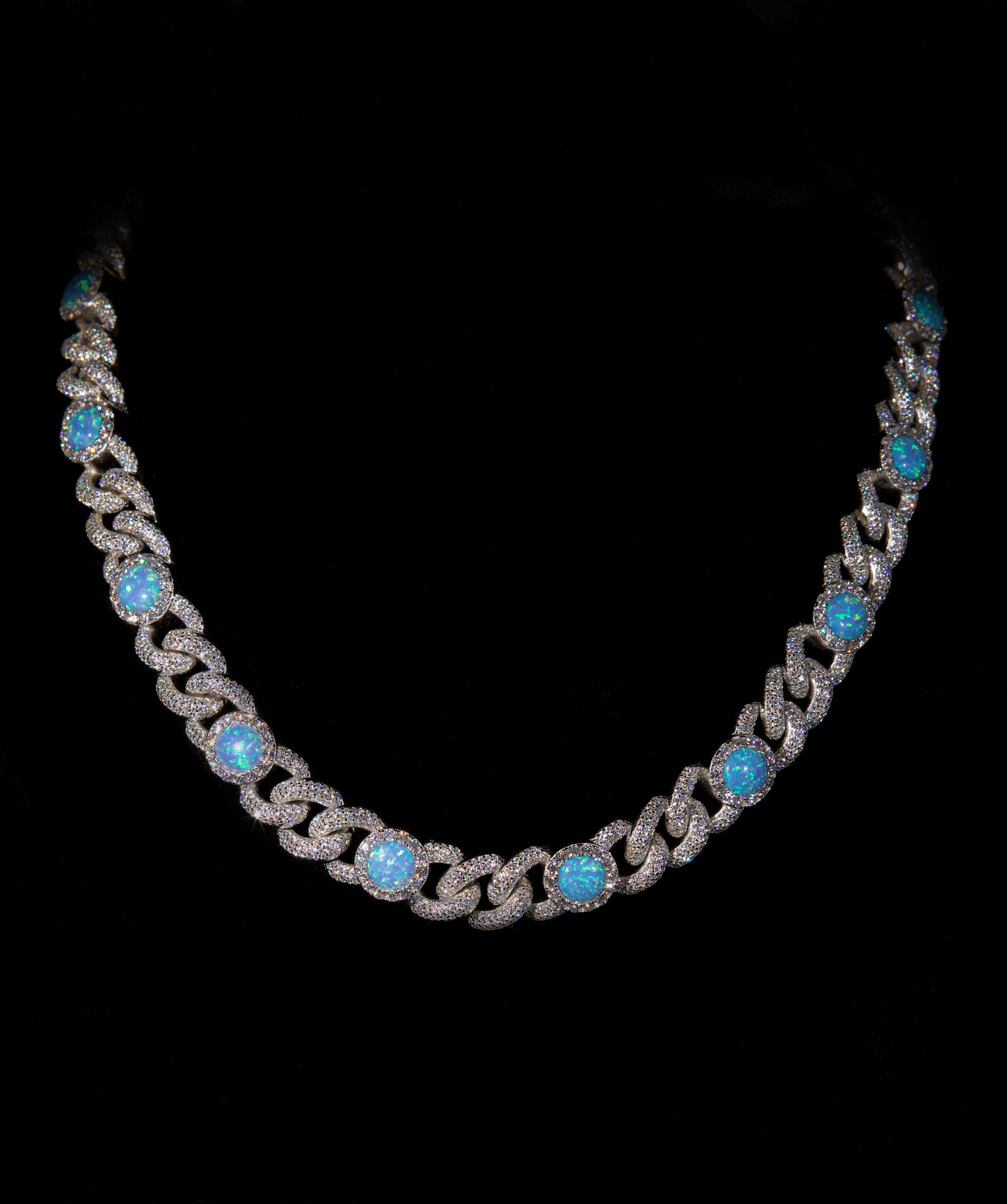 Opal Cuban Link Chain, 14mm Opal Cuban Link Chain (Silver)
