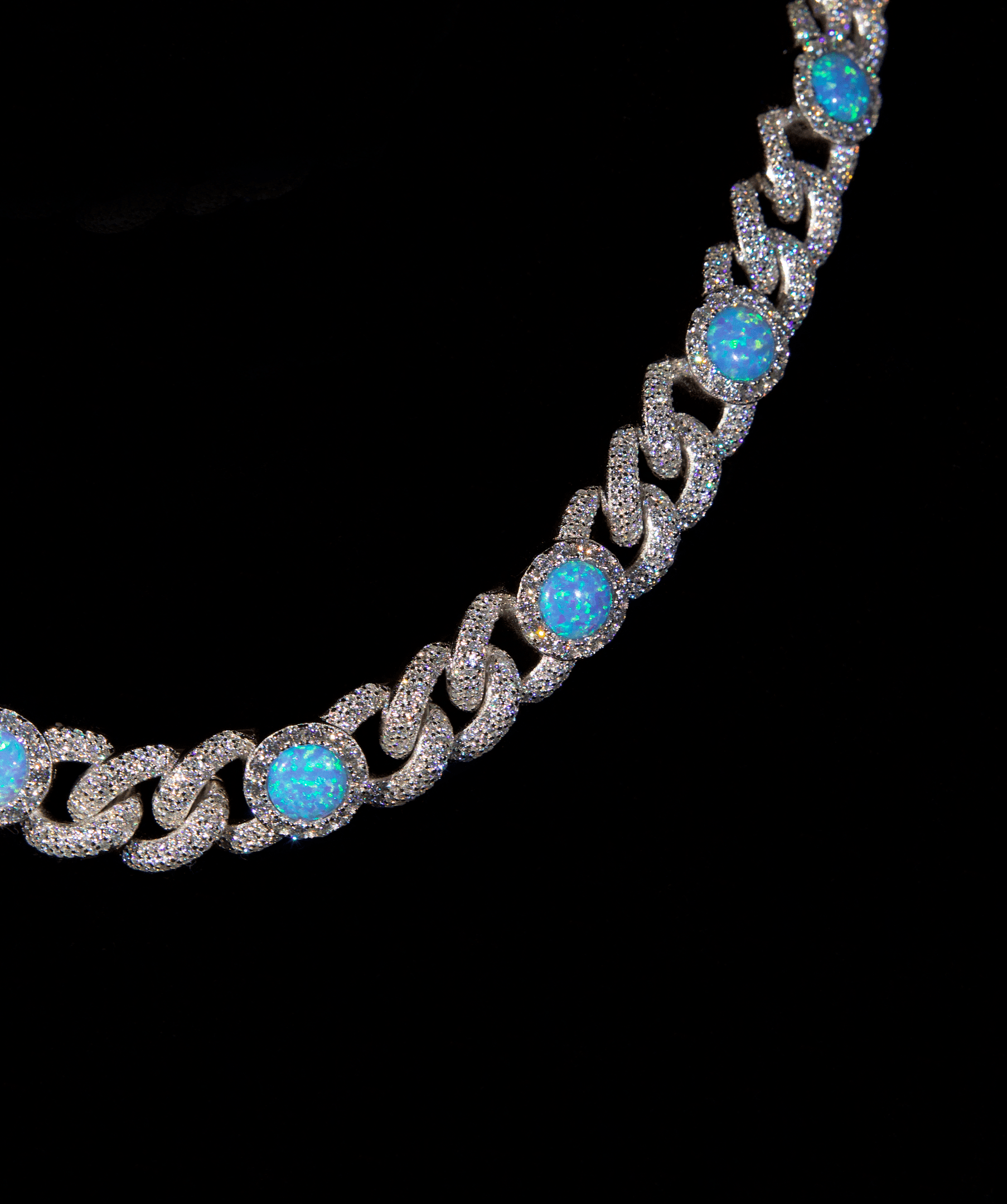 Opal Cuban Link Chain, 14mm Opal Cuban Link Chain (Silver)