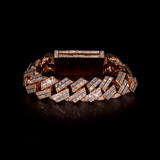 Rose Gold Link Bracelet, 20mm Emerald-Cut Cuban Link Chain (Silver)