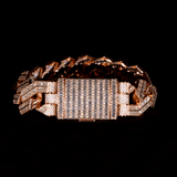 Rose Gold Link Bracelet, 20mm Emerald-Cut Cuban Link Chain (Silver)