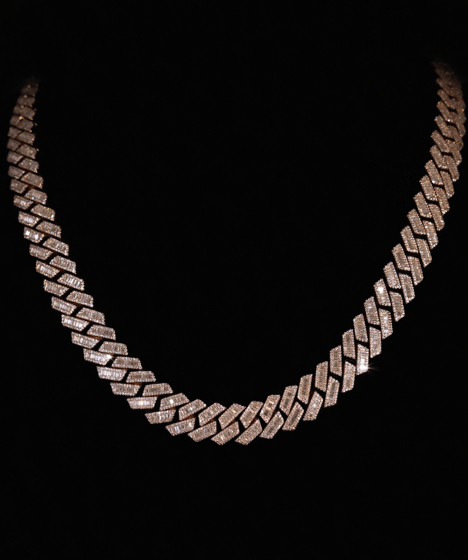 Baguette Cuban Link Chain, 15mm Baguette Cuban Link Chain (Rose Gold)