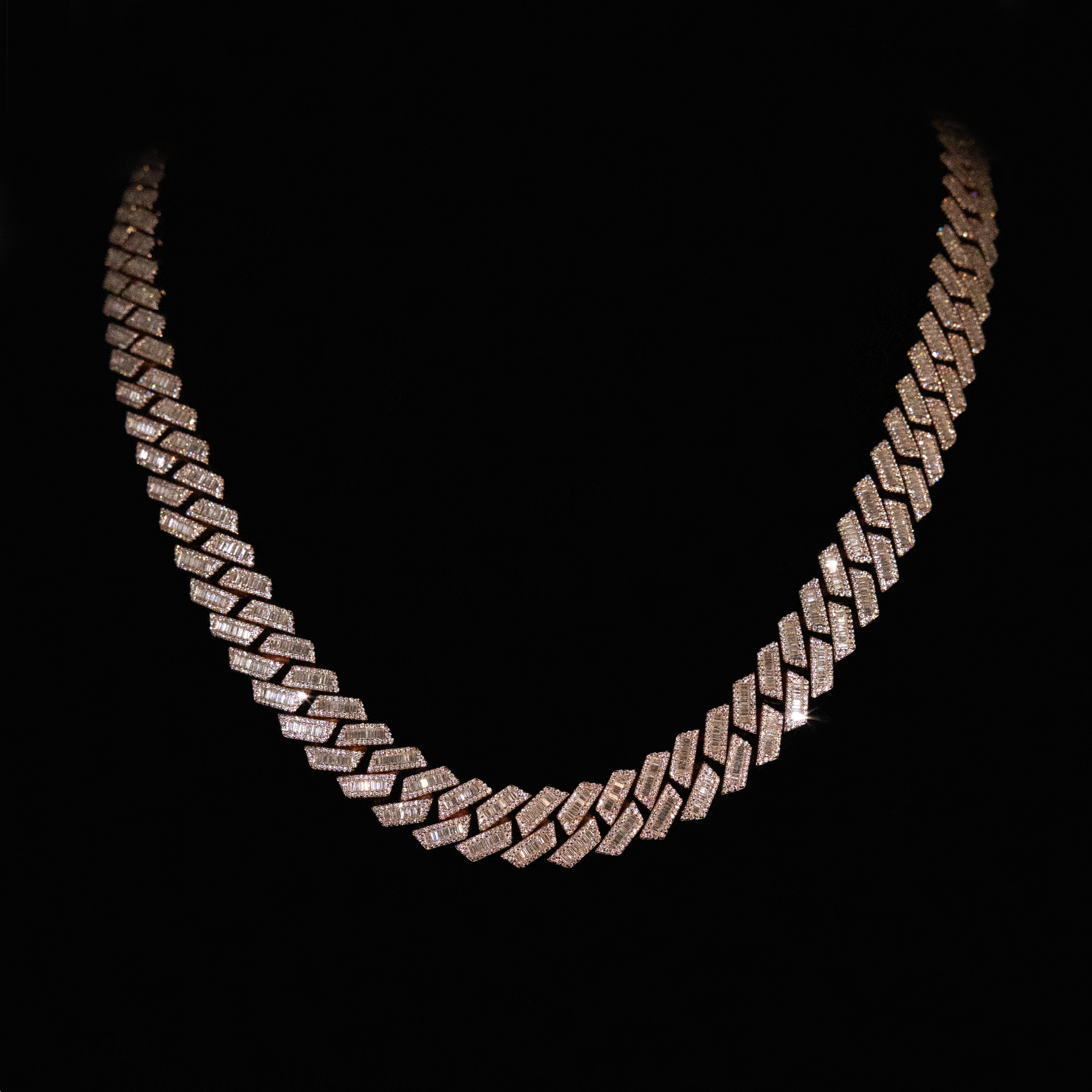 Baguette Cuban Link Chain, 15mm Baguette Cuban Link Chain (Rose Gold)