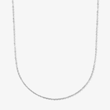 ICED London silver chain necklace, delicate curb-link design, close-up view against white background.
