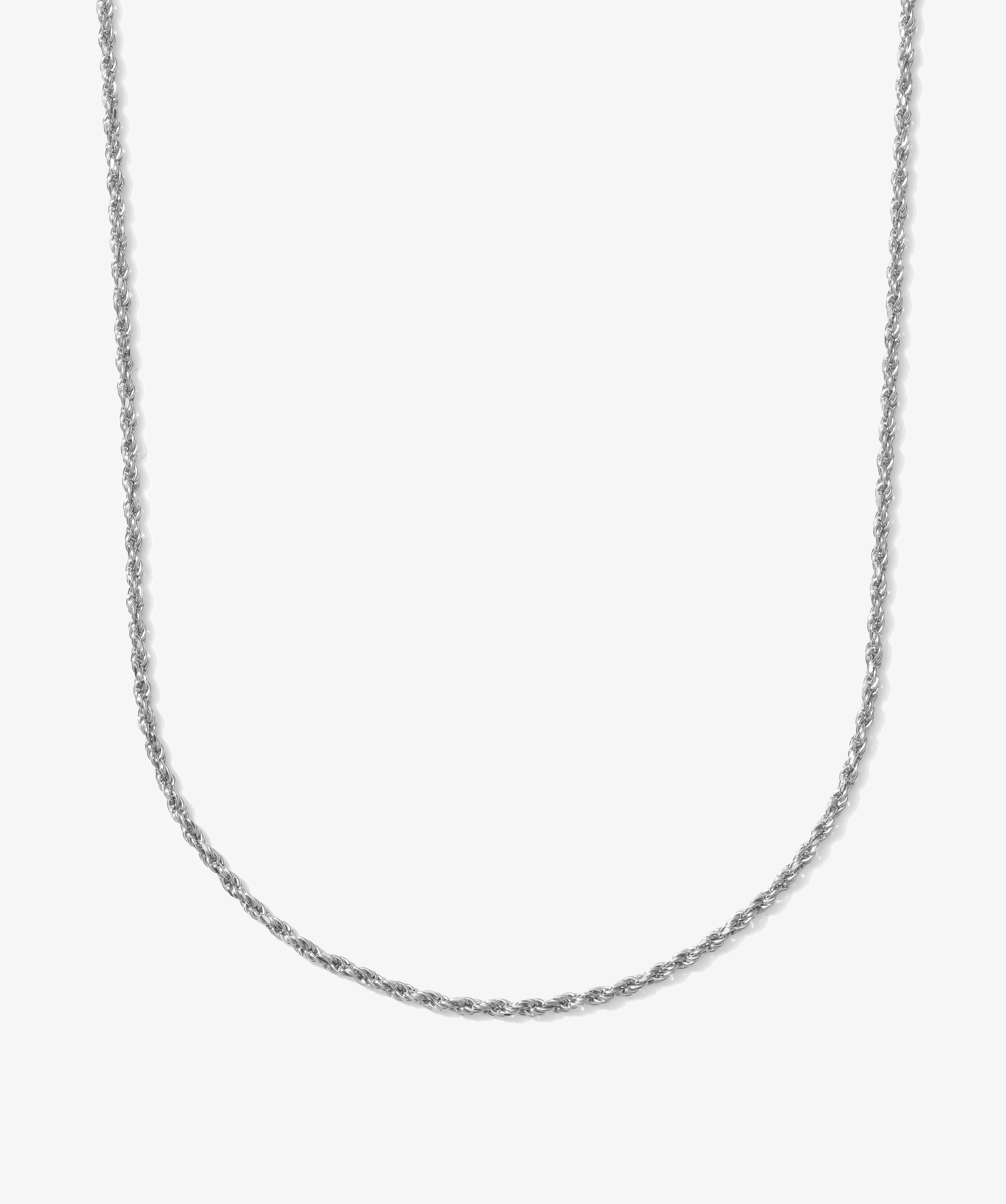 ICED London silver rope chain necklace, close-up of twisted link design.
