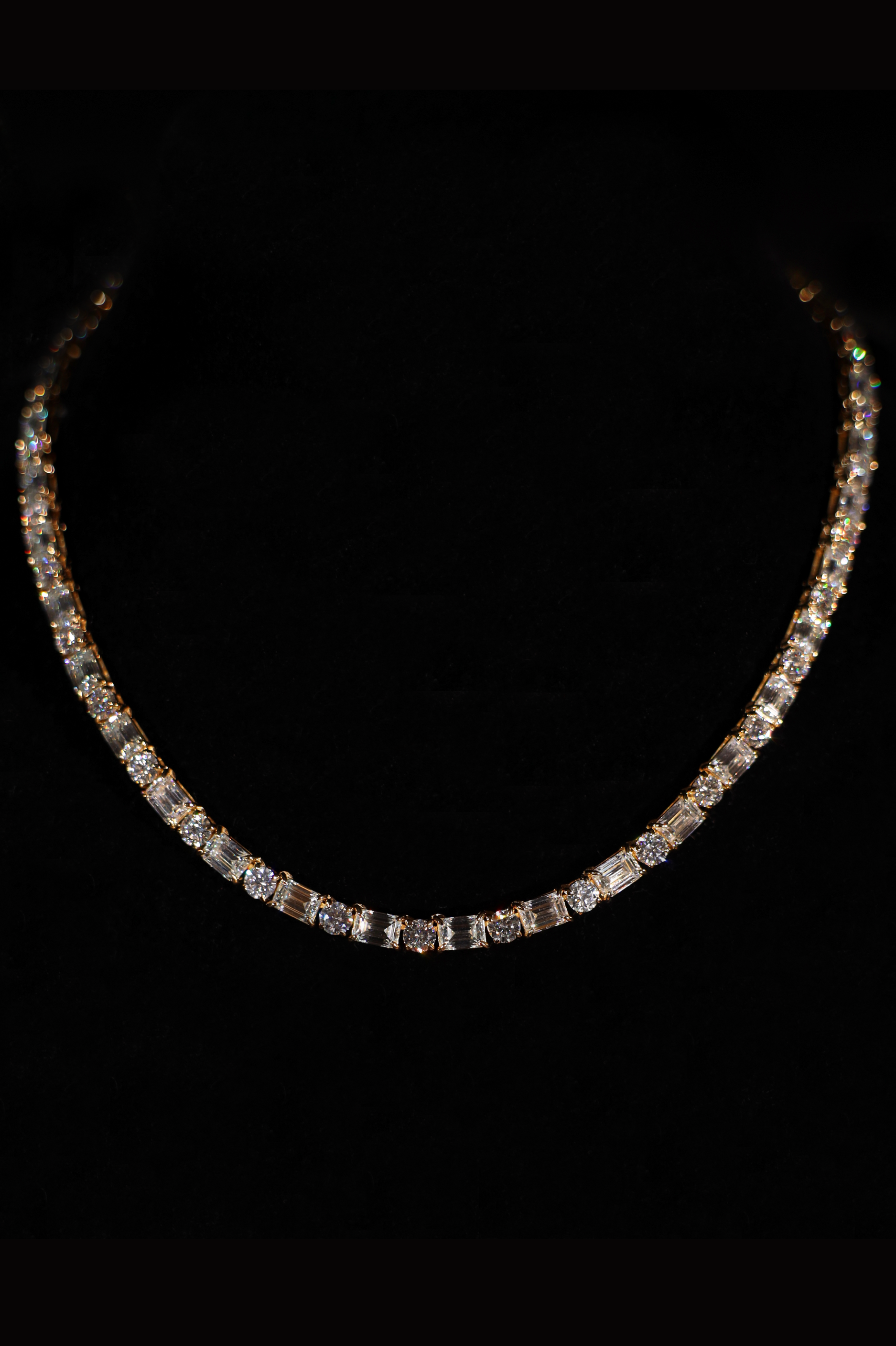 5mm Round & Emerald Cut Tennis Necklace (Gold)