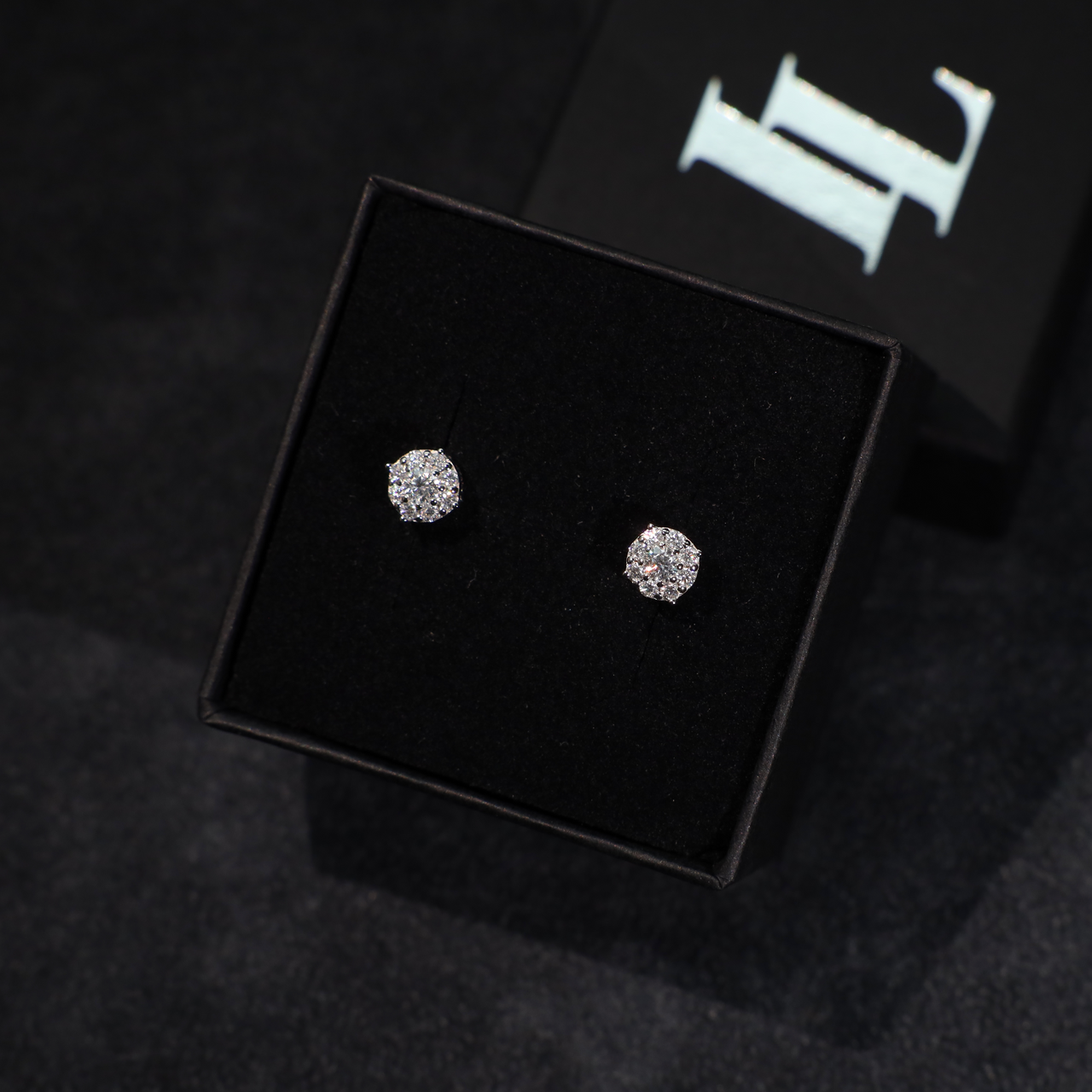 Cluster Stud Earrings in White Gold