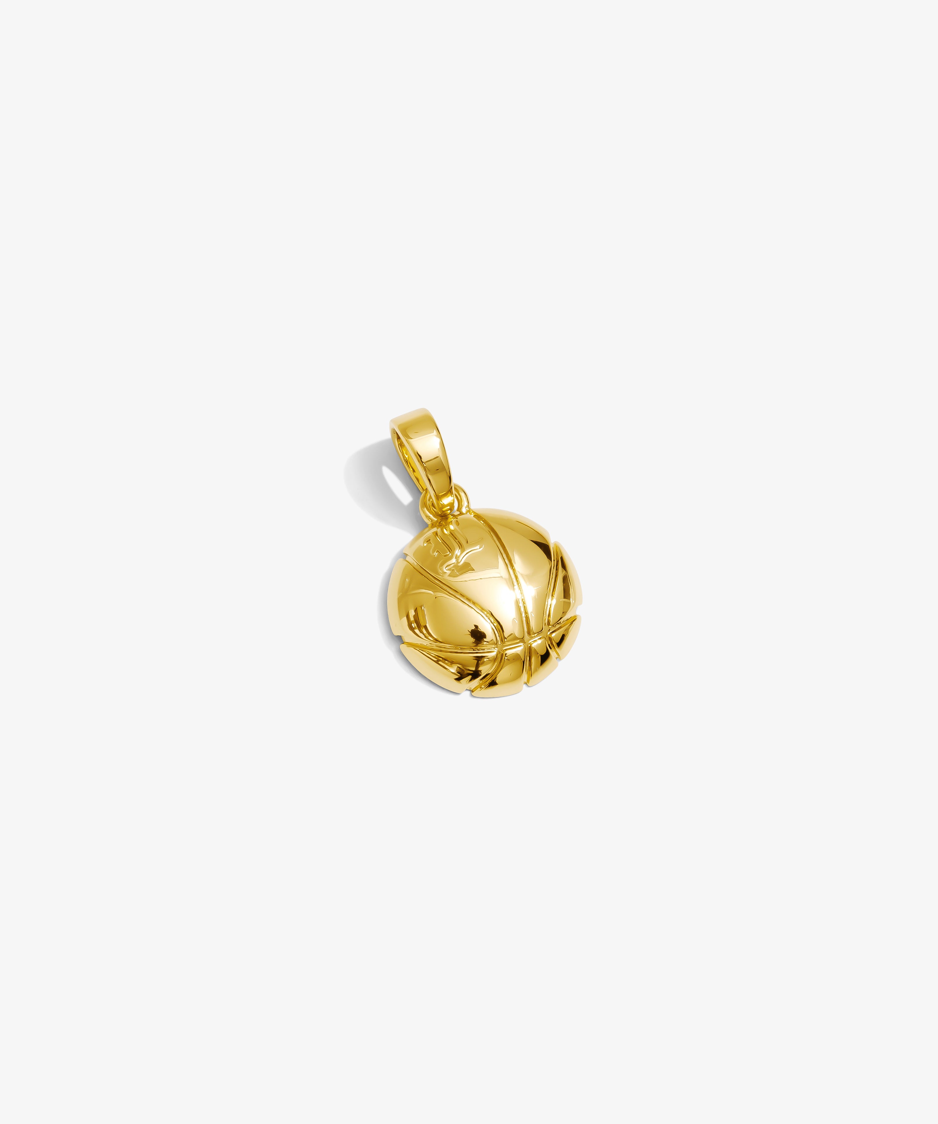 ICED London gold basketball pendant charm with polished finish and bail for necklace.