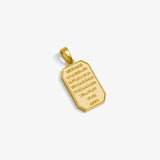 ICED London gold pendant with an octagonal engraved plaque featuring Arabic script, on a white background.