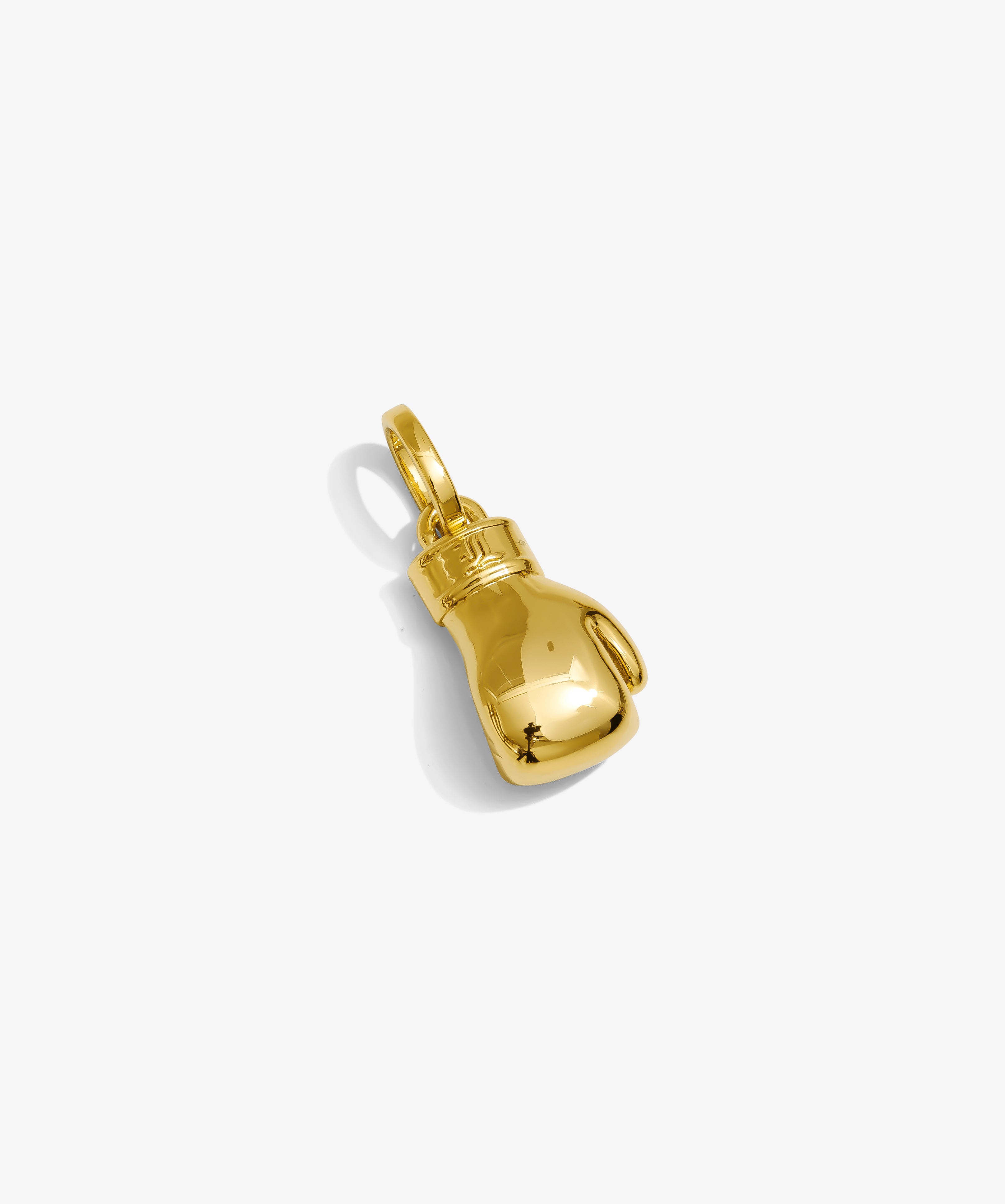 Gold boxing glove pendant charm with a loop, ICED London jewelry.