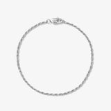 ICED London silver twisted rope chain bracelet with lobster clasp on a white background.