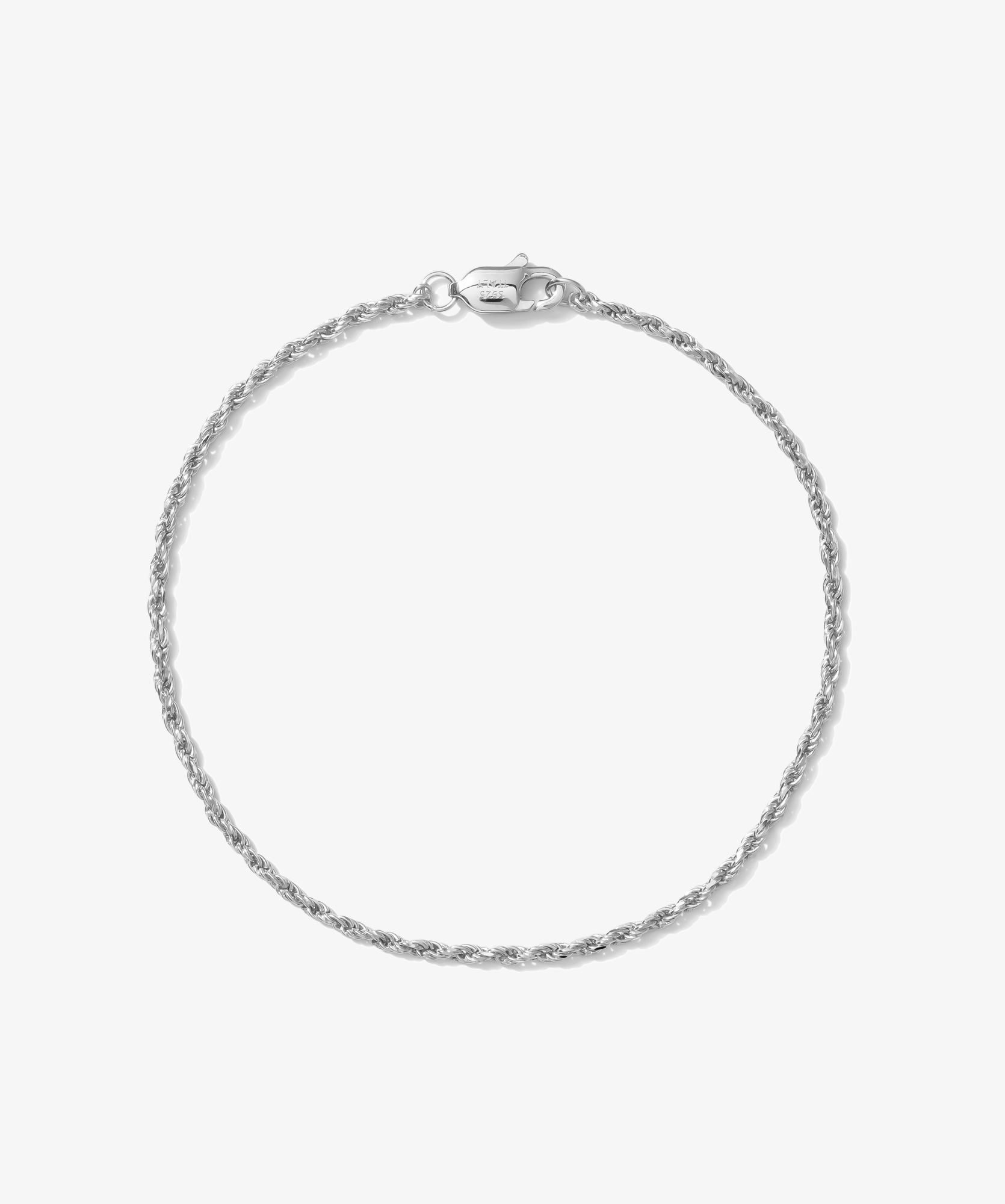 ICED London silver twisted rope chain bracelet with lobster clasp on a white background.