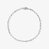 ICED London silver bracelet with elongated rectangular links and lobster clasp, minimalist chain jewelry.