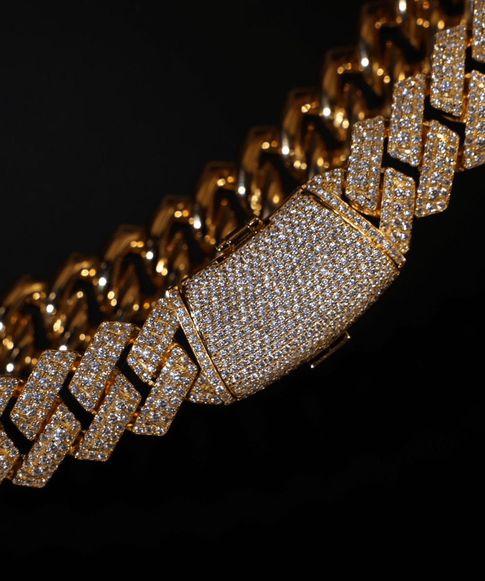 Italian gold Prong chain, 19mm Prong Cuban Link Chain (Gold)