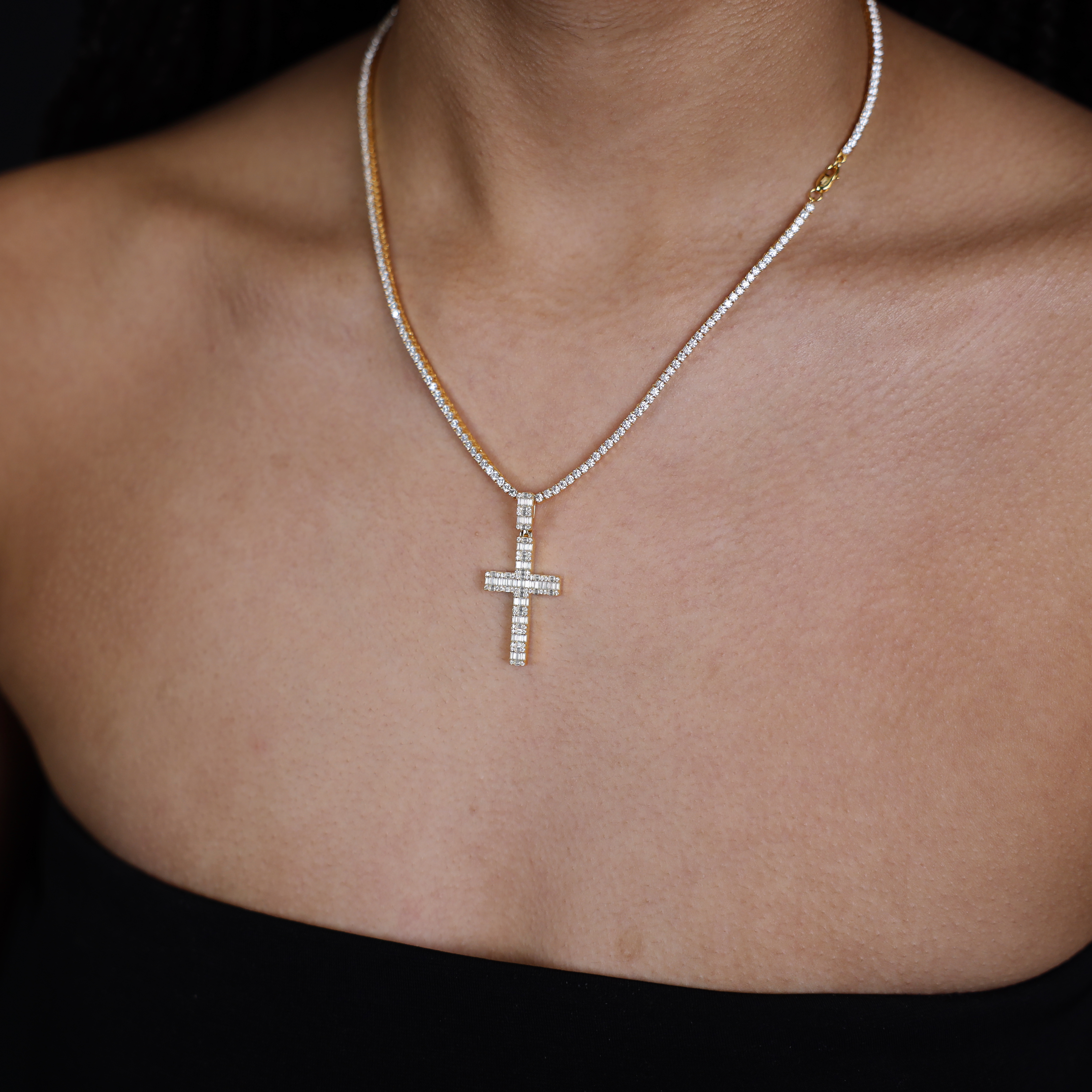 Baguette Cross Pendant (Gold)