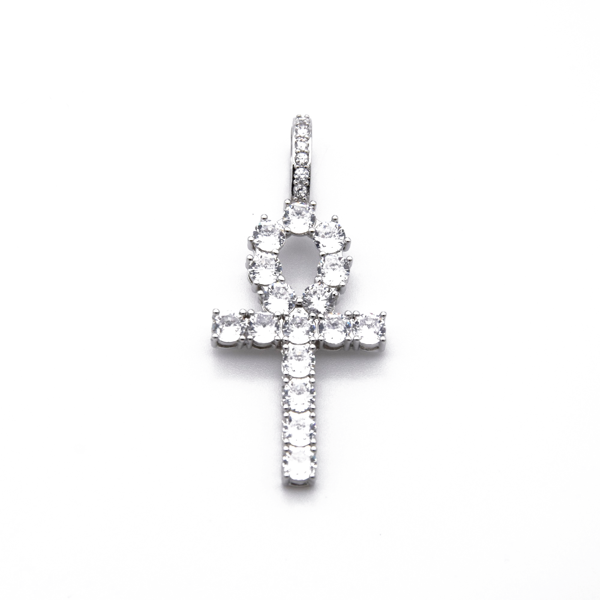 Diamond Ankh Cross Pendant in White Gold