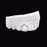 Dental model showing a front tooth with a silver dental crown/implant crown (ICED London).