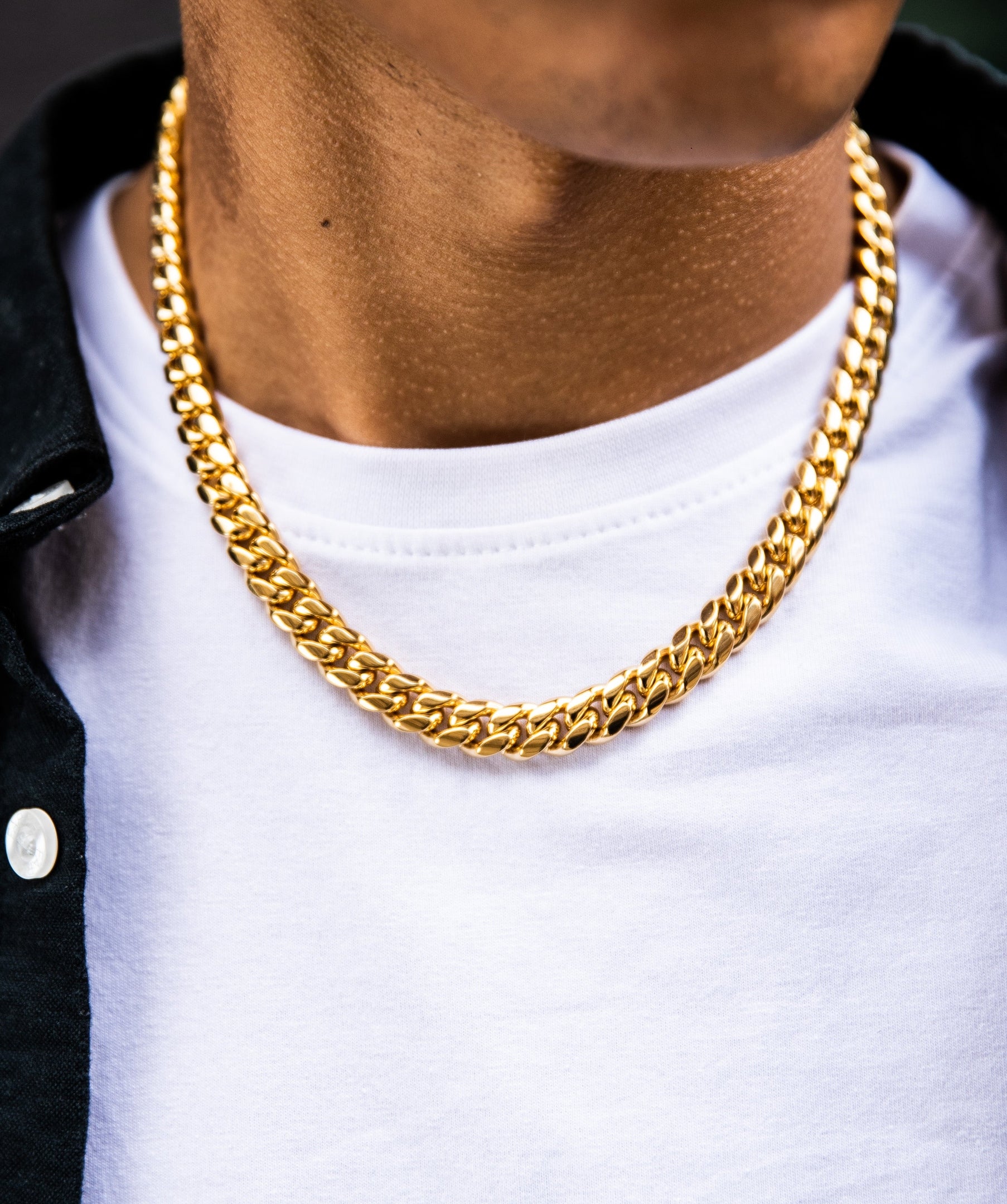 Gold Cuban Link Chain, 10mm Miami Cuban Link Bracelet in White Gold