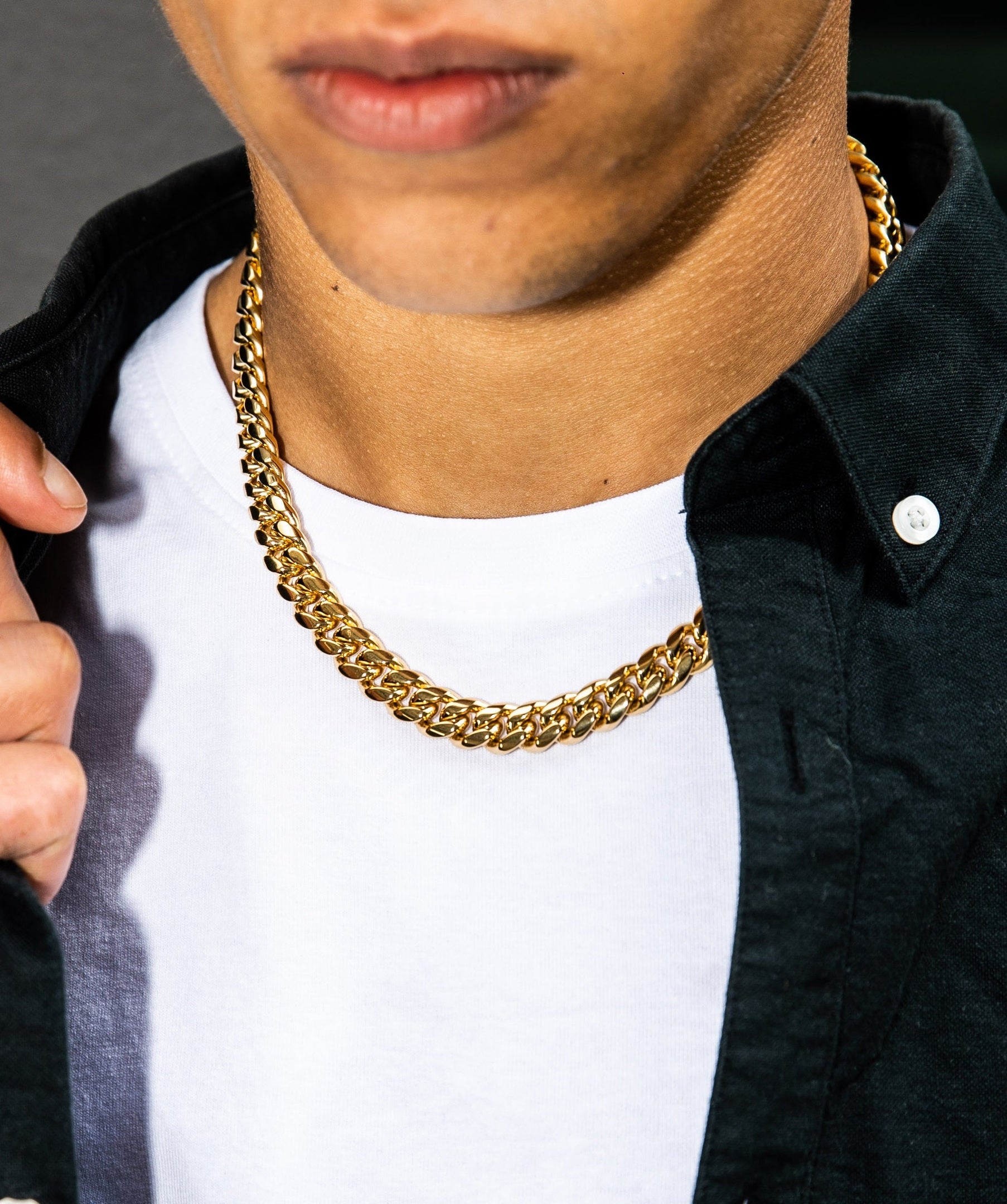 Gold Cuban Link Chain, 10mm Miami Cuban Link Bracelet in White Gold