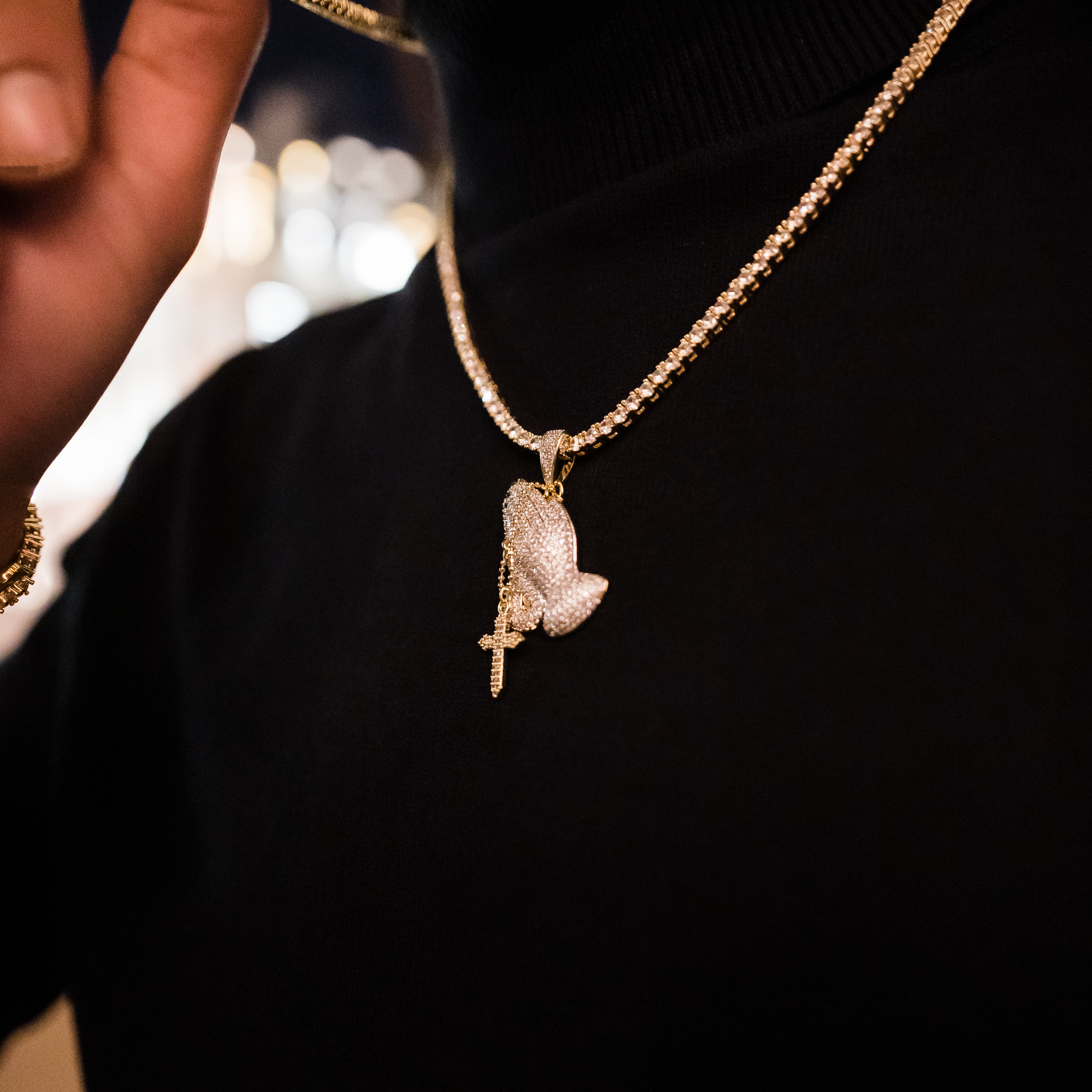 Iced Praying Hands Pendant