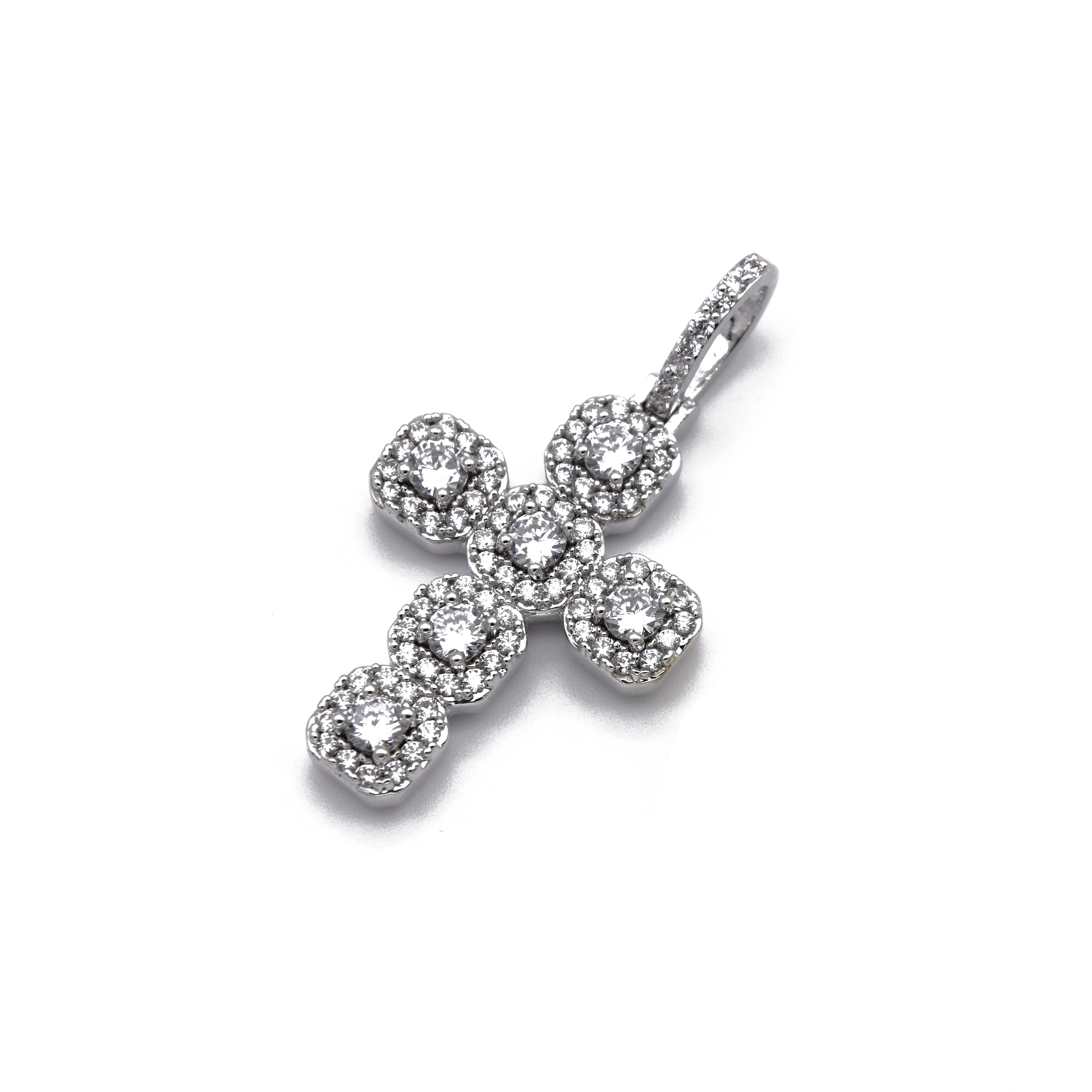 Clustered Cross Pendant in White Gold