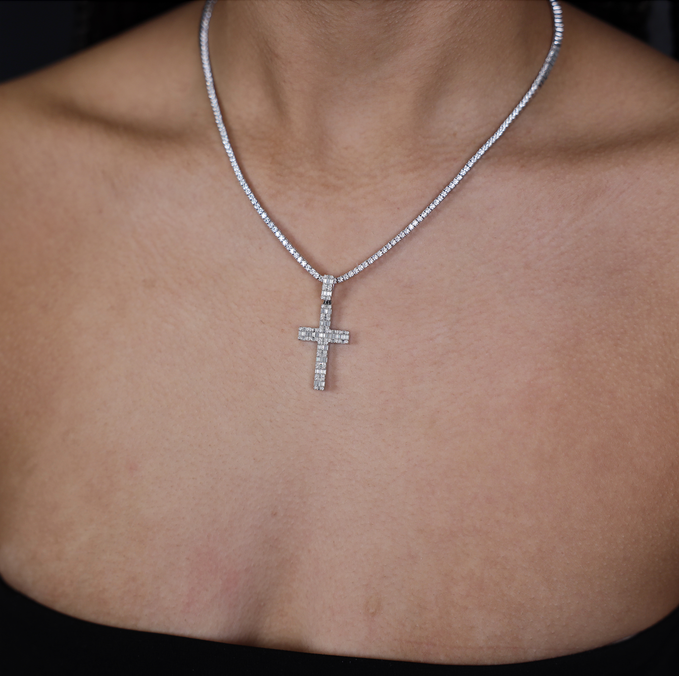 Baguette Cross Pendant (Silver)